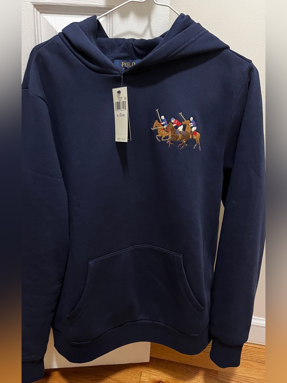 Polo by Ralph Lauren Navy Pullover Hoodie with Embroidered Polo Players
